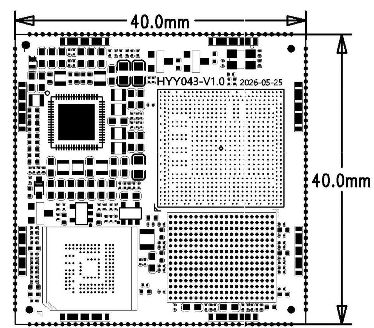 RK3576 核心板尺寸图,40mm × 40mm